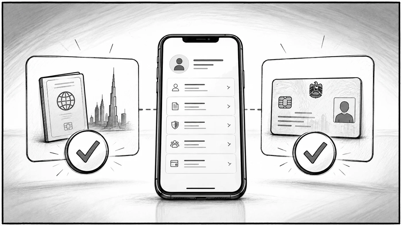 Check residency & Emirates ID records — storyboard concept